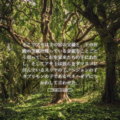 Picture 05 - 列王紀上 15:18 JPN - そこでアサは主の宮の宝蔵と、王の - Bible Verse Picture