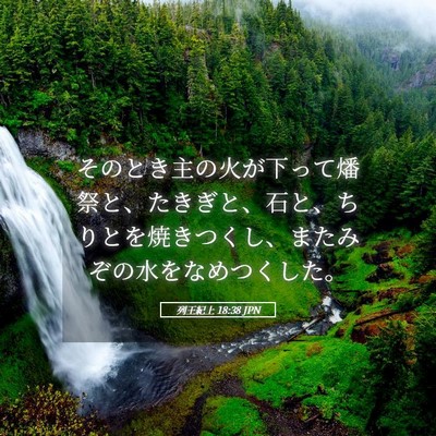 Picture 05 - 列王紀上 18:38 JPN - そのとき主の火が下って燔祭と、た - Bible Verse Picture