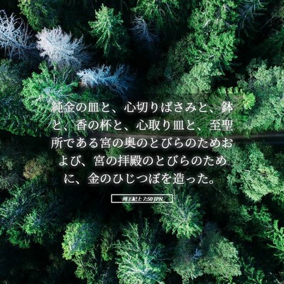Picture 05 - 列王紀上 7:50 JPN - 純金の皿と、心切りばさみと、鉢と - Bible Verse Picture