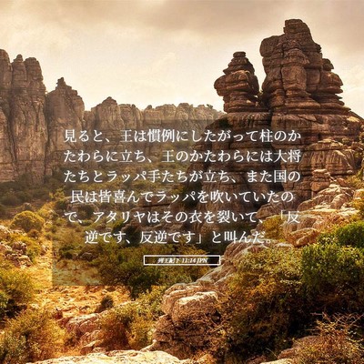 Picture 05 - 列王紀下 11:14 JPN - 見ると、王は慣例にしたがって柱の - Bible Verse Picture