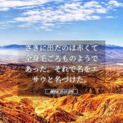 Picture 05 - 創世記 25:25 JPN - さきに出たのは赤くて全身毛ごろも - Bible Verse Picture