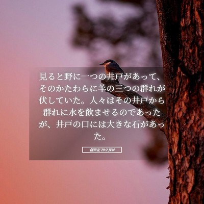Picture 05 - 創世記 29:2 JPN - 見ると野に一つの井戸があって、そ - Bible Verse Picture