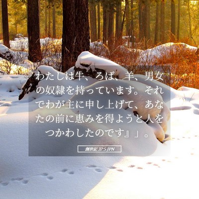 Picture 05 - 創世記 32:5 JPN - わたしは牛、ろば、羊、男女の奴隷 - Bible Verse Picture