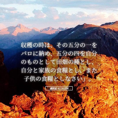 Picture 05 - 創世記 47:24 JPN - 収穫の時は、その五分の一をパロに - Bible Verse Picture