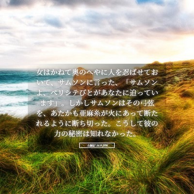 Picture 05 - 士師記 16:9 JPN - 女はかねて奥のへやに人を忍ばせて - Bible Verse Picture