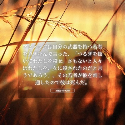 Picture 05 - 士師記 9:54 JPN - アビメレクは自分の武器を持つ若者 - Bible Verse Picture