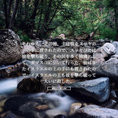 Picture 05 - 歴代志下 28:5 JPN - それゆえ、その神、主は彼をスリヤ - Bible Verse Picture