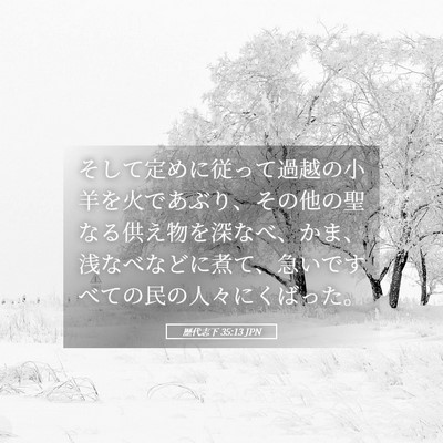 Picture 05 - 歴代志下 35:13 JPN - そして定めに従って過越の小羊を火 - Bible Verse Picture