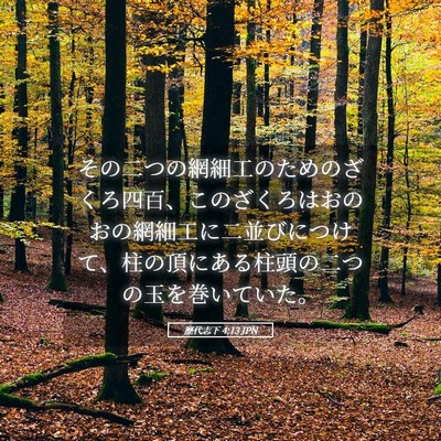 Picture 05 - 歴代志下 4:13 JPN - その二つの網細工のためのざくろ四 - Bible Verse Picture