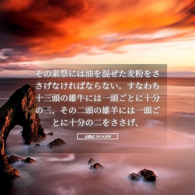 Picture 05 - 民数記 29:14 JPN - その素祭には油を混ぜた麦粉をささ - Bible Verse Picture