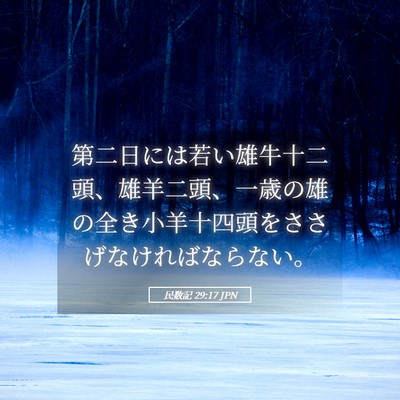 Picture 05 - 民数記 29:17 JPN - 第二日には若い雄牛十二頭、雄羊二 - Bible Verse Picture