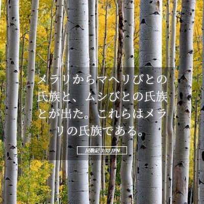 Picture 05 - 民数記 3:33 JPN - メラリからマヘリびとの氏族と、ム - Bible Verse Picture