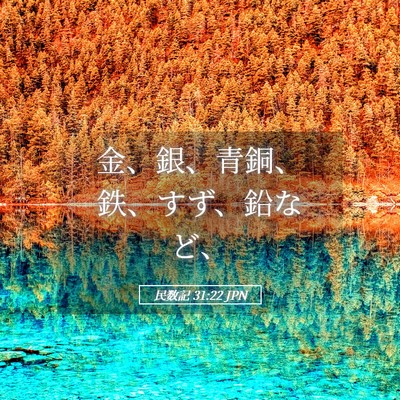 Picture 05 - 民数記 31:22 JPN - 金、銀、青銅、鉄、すず、鉛など、 - Bible Verse Picture