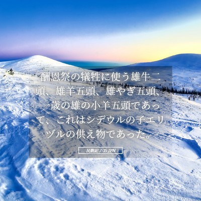 Picture 05 - 民数記 7:35 JPN - 酬恩祭の犠牲に使う雄牛二頭、雄羊 - Bible Verse Picture
