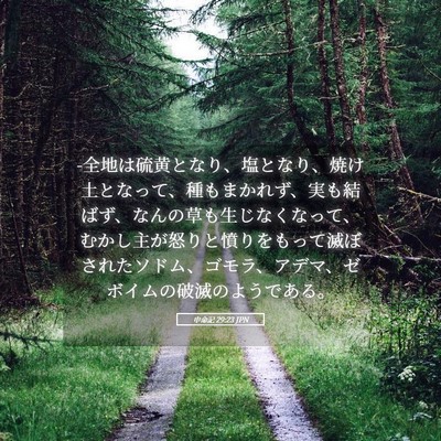 Picture 05 - 申命記 29:23 JPN - -全地は硫黄となり、塩となり、焼け - Bible Verse Picture