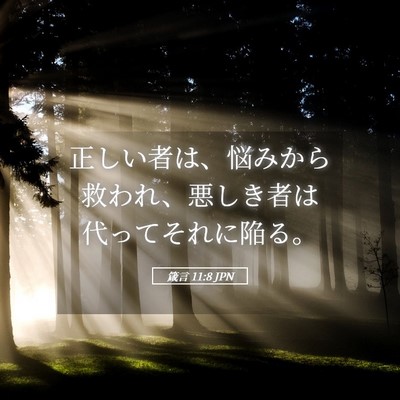 Picture 05 - 箴言 11:8 JPN - 正しい者は、悩みから救われ、悪し - Bible Verse Picture