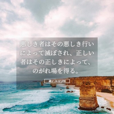 Picture 05 - 箴言 14:32 JPN - 悪しき者はその悪しき行いによって - Bible Verse Picture