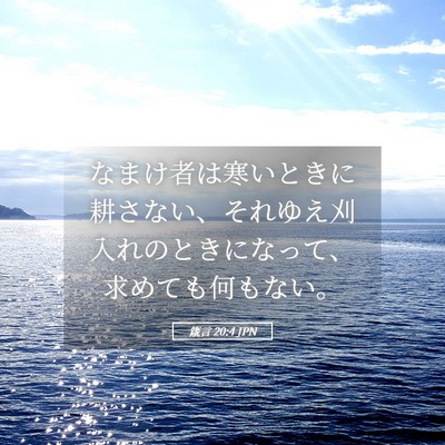 Picture 05 - 箴言 20:4 JPN - なまけ者は寒いときに耕さない、そ - Bible Verse Picture