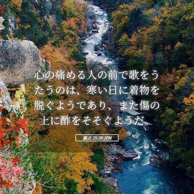 Picture 05 - 箴言 25:20 JPN - 心の痛める人の前で歌をうたうのは - Bible Verse Picture