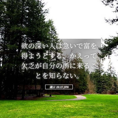 Picture 05 - 箴言 28:22 JPN - 欲の深い人は急いで富を得ようとす - Bible Verse Picture