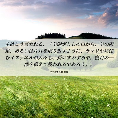 Picture 06 - アモス書 3:12 JPN - 主はこう言われる、「羊飼がししの - Bible Verse Picture