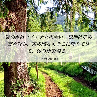 Picture 06 - イザヤ書 34:14 JPN - 野の獣はハイエナと出会い、鬼神は - Bible Verse Picture