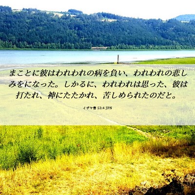 Picture 06 - イザヤ書 53:4 JPN - まことに彼はわれわれの病を負い、 - Bible Verse Picture