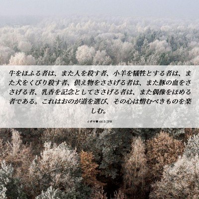 Picture 06 - イザヤ書 66:3 JPN - 牛をほふる者は、また人を殺す者、 - Bible Verse Picture