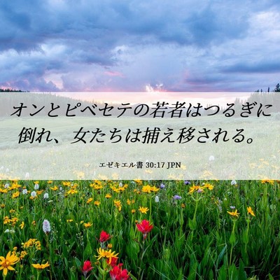 Picture 06 - エゼキエル書 30:17 JPN - オンとピベセテの若者はつるぎに倒 - Bible Verse Picture