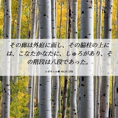 Picture 06 - エゼキエル書 40:34 JPN - その廊は外庭に面し、その脇柱の上 - Bible Verse Picture
