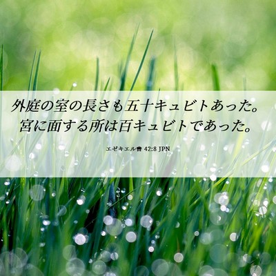 Picture 06 - エゼキエル書 42:8 JPN - 外庭の室の長さも五十キュビトあっ - Bible Verse Picture