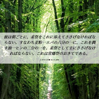 Picture 06 - エゼキエル書 46:14 JPN - 彼は朝ごとに、素祭をこれに添えて - Bible Verse Picture