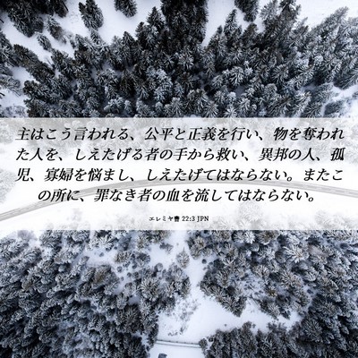 Picture 06 - エレミヤ書 22:3 JPN - 主はこう言われる、公平と正義を行 - Bible Verse Picture