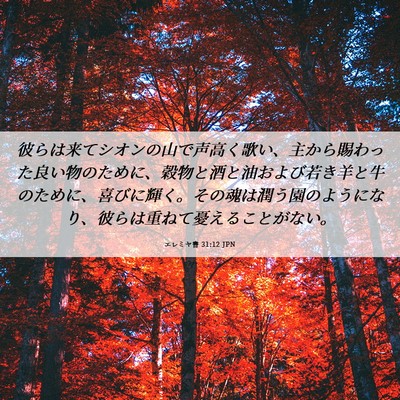 Picture 06 - エレミヤ書 31:12 JPN - 彼らは来てシオンの山で声高く歌い - Bible Verse Picture