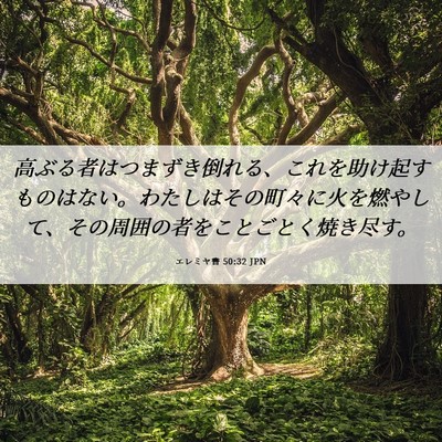 Picture 06 - エレミヤ書 50:32 JPN - 高ぶる者はつまずき倒れる、これを - Bible Verse Picture