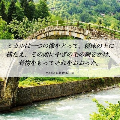 Picture 06 - サムエル記上 19:13 JPN - ミカルは一つの像をとって、寝床の - Bible Verse Picture