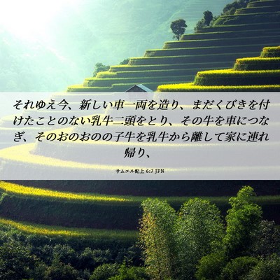 Picture 06 - サムエル記上 6:7 JPN - それゆえ今、新しい車一両を造り、 - Bible Verse Picture