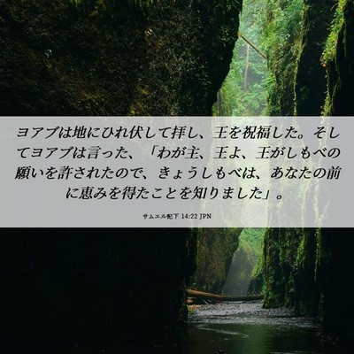 Picture 06 - サムエル記下 14:22 JPN - ヨアブは地にひれ伏して拝し、王を - Bible Verse Picture