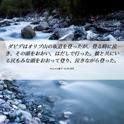 Picture 06 - サムエル記下 15:30 JPN - ダビデはオリブ山の坂道を登ったが - Bible Verse Picture