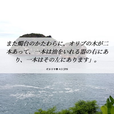 Picture 06 - ゼカリヤ書 4:3 JPN - また燭台のかたわらに、オリブの木 - Bible Verse Picture