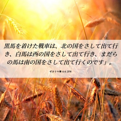 Picture 06 - ゼカリヤ書 6:6 JPN - 黒馬を着けた戦車は、北の国をさし - Bible Verse Picture