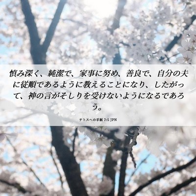 Picture 06 - テトスヘの手紙 2:5 JPN - 慎み深く、純潔で、家事に努め、善 - Bible Verse Picture
