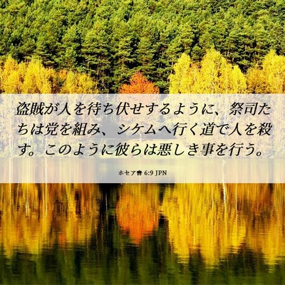 Picture 06 - ホセア書 6:9 JPN - 盗賊が人を待ち伏せするように、祭 - Bible Verse Picture
