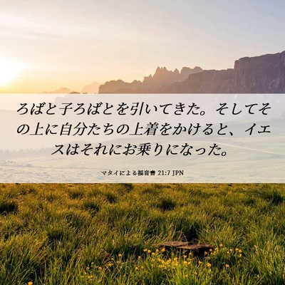 Picture 06 - マタイによる福音書 21:7 JPN - ろばと子ろばとを引いてきた。そし - Bible Verse Picture