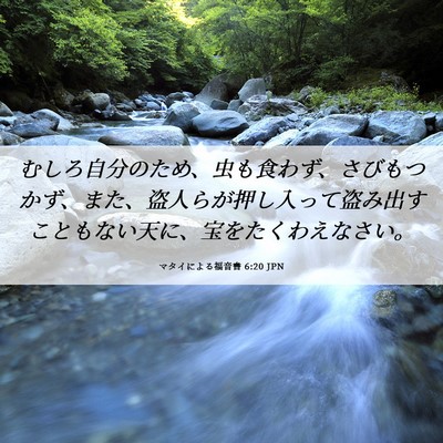 Picture 06 - マタイによる福音書 6:20 JPN - むしろ自分のため、虫も食わず、さ - Bible Verse Picture