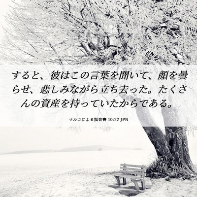 Picture 06 - マルコによる福音書 10:22 JPN - すると、彼はこの言葉を聞いて、顔 - Bible Verse Picture