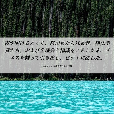 Picture 06 - マルコによる福音書 15:1 JPN - 夜が明けるとすぐ、祭司長たちは長 - Bible Verse Picture