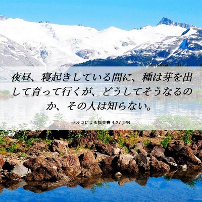 Picture 06 - マルコによる福音書 4:27 JPN - 夜昼、寝起きしている間に、種は芽 - Bible Verse Picture