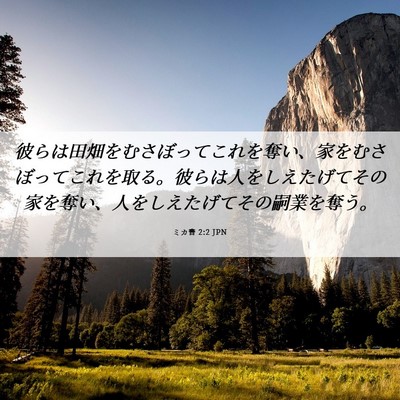 Picture 06 - ミカ書 2:2 JPN - 彼らは田畑をむさぼってこれを奪い - Bible Verse Picture