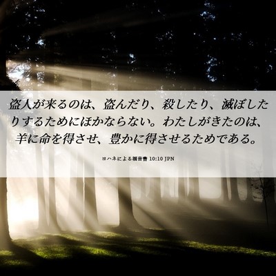Picture 06 - ヨハネによる福音書 10:10 JPN - 盗人が来るのは、盗んだり、殺した - Bible Verse Picture